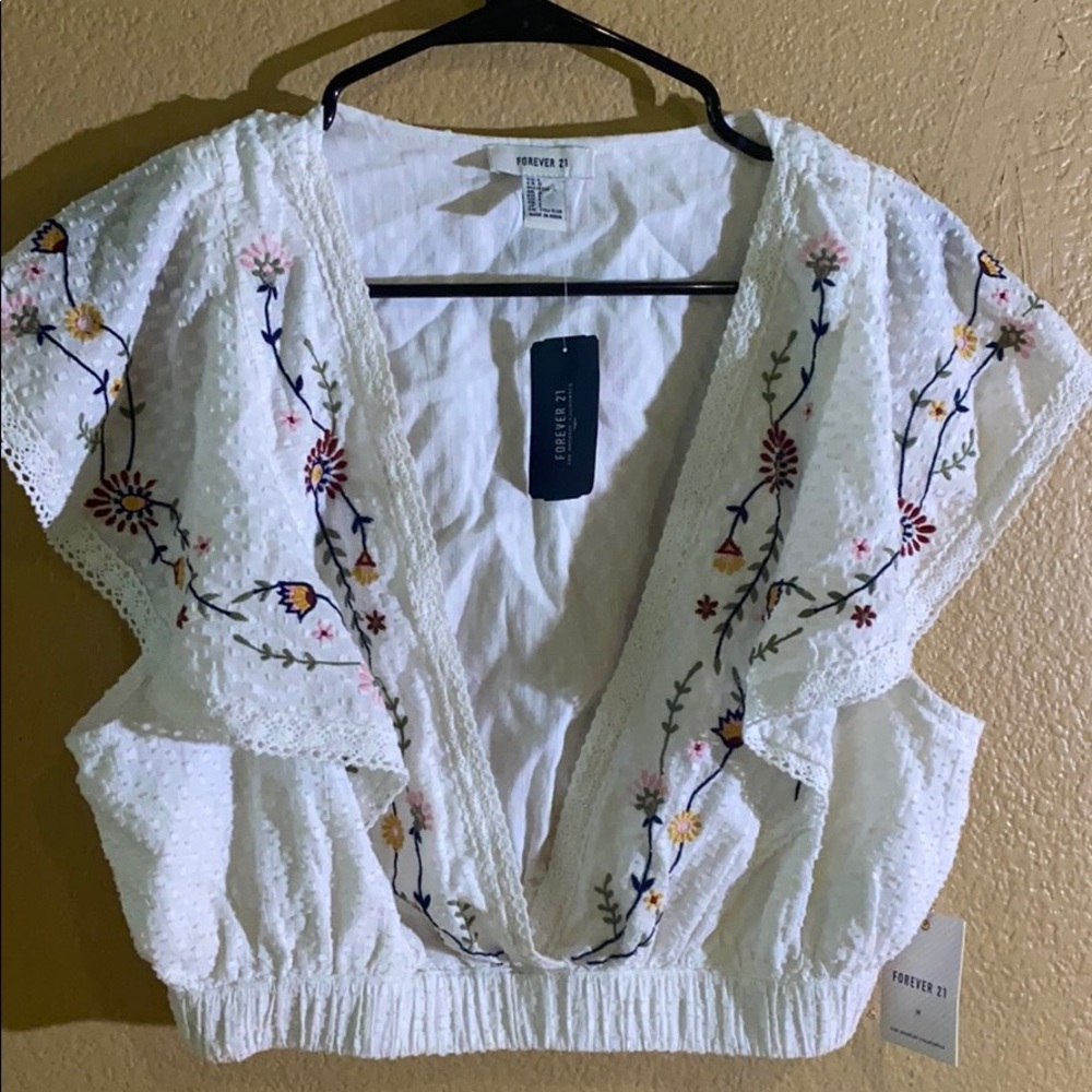 white flowered top